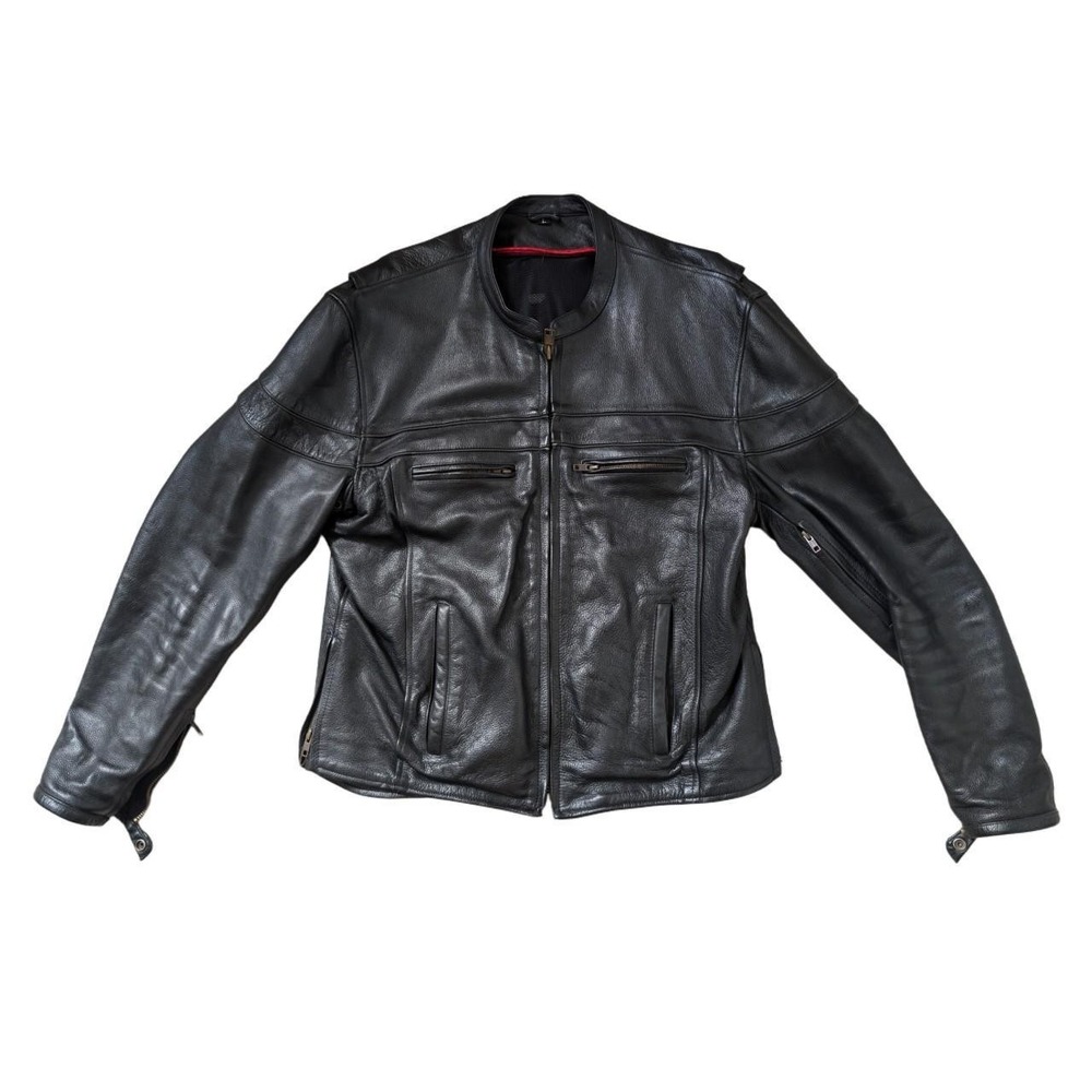 Vintage Men's Large Heavy‎ Full Grain Leather Vented Black Riding Jacket